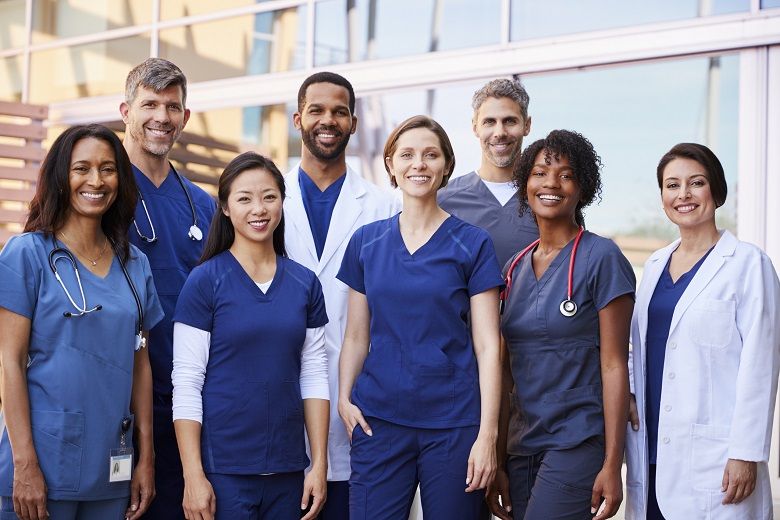 Diverse nursing staff smiling